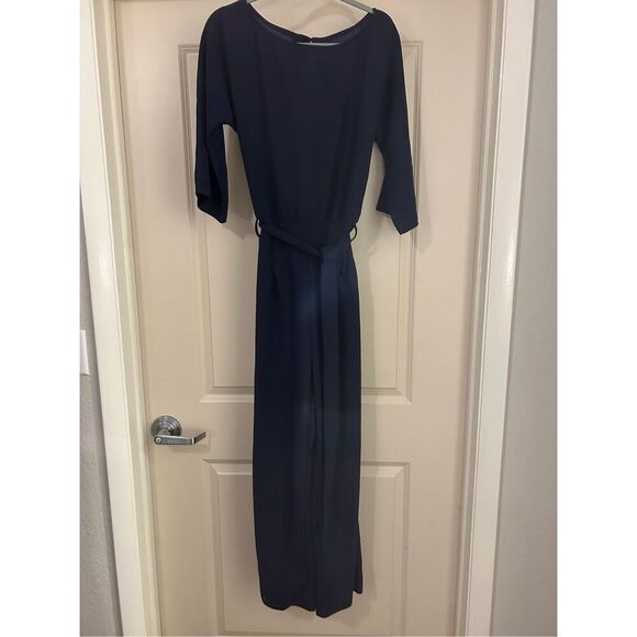 NEW Blue Wide Leg Casual Long Belted Jumpsuit Career M - Picture 4 of 4